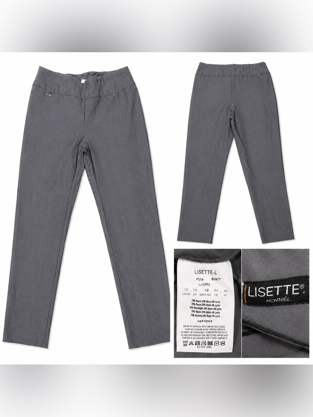 LISETTE  Gray Pants. Size 12 (colour is darker than in photos. More of charcoal)